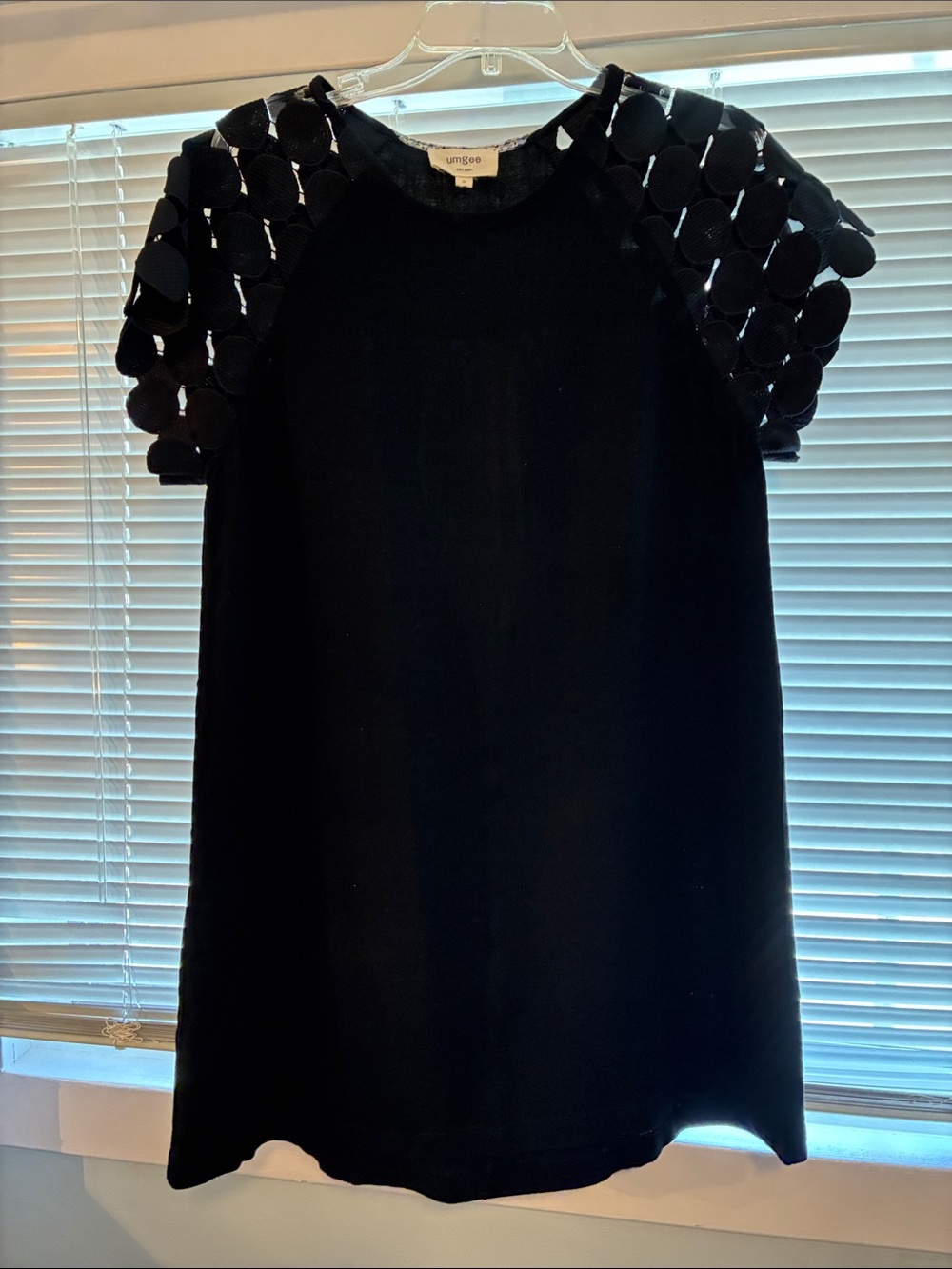 Umgee Black High-Low Dress with Textured Dot Sleeves